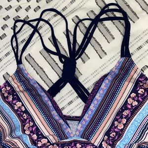 Blue floral stripe Maternity tankini